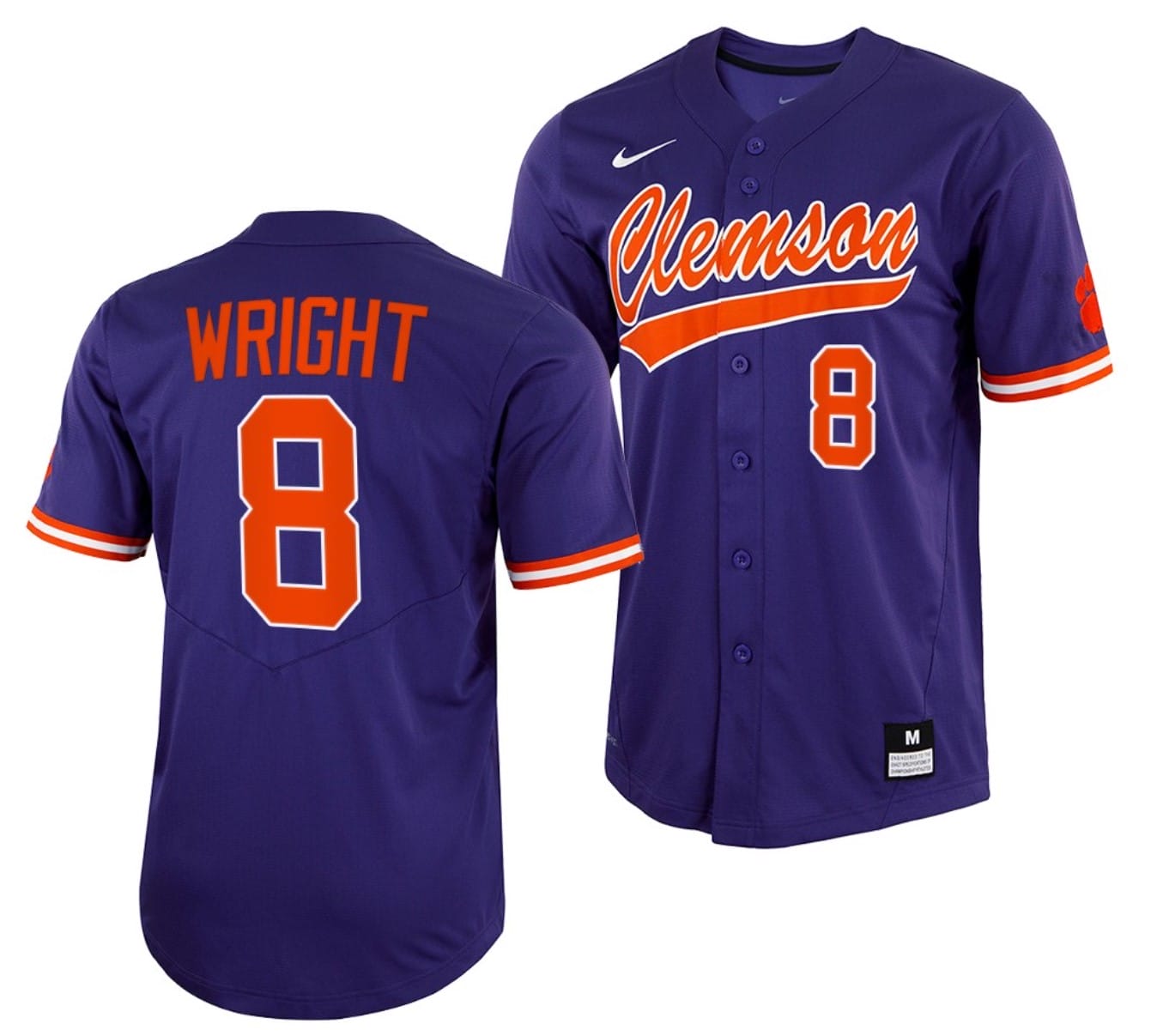 Blake Wright Jersey #8 Clemson Tigers College Baseball Purple Full-Button
