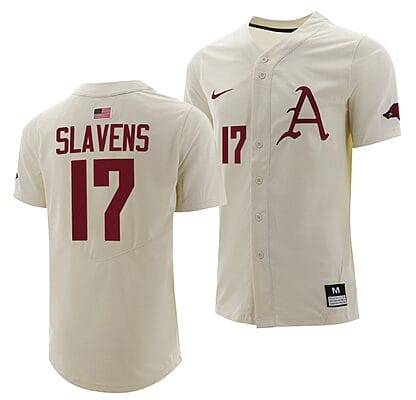 Brady Slavens Jersey #17 Arkansas Razorbacks College Baseball Full-Button Natural