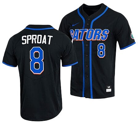 Brandon Sproat Jersey #8 Florida Gators Baseball NCAA College Black Full-Button