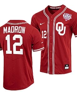 Bryce Madron Jersey #12 Oklahoma Sooners Baseball NCAA College Crimson 125th Season Full-Button