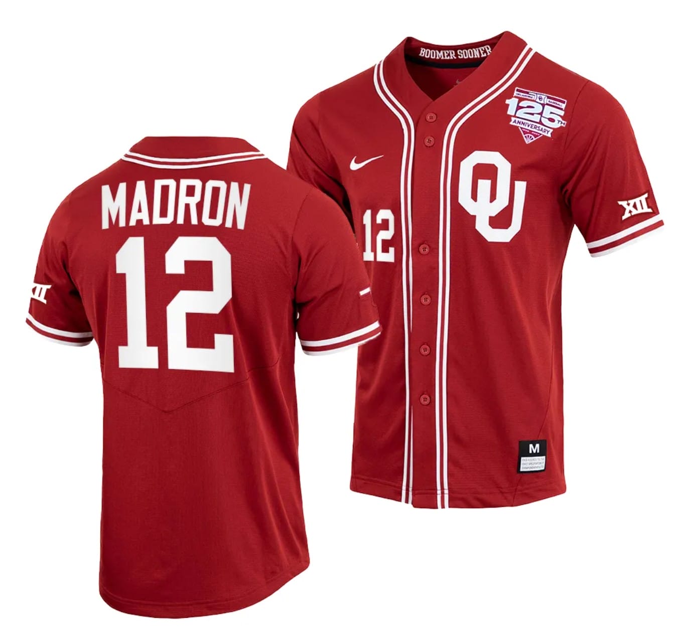 Bryce Madron Jersey #12 Oklahoma Sooners Baseball NCAA College Crimson 125th Season Full-Button
