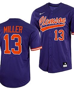Brad Miller Jersey #13 Clemson Tigers College Baseball Purple Full-Button
