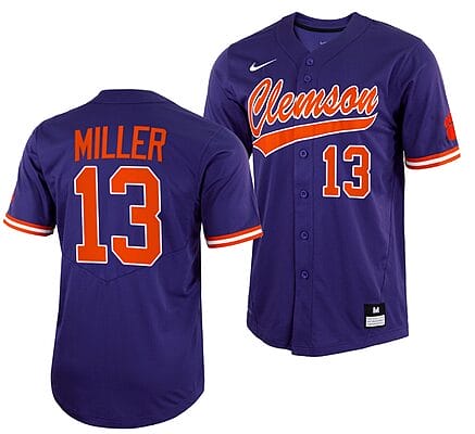 Brad Miller Jersey #13 Clemson Tigers College Baseball Purple Full-Button