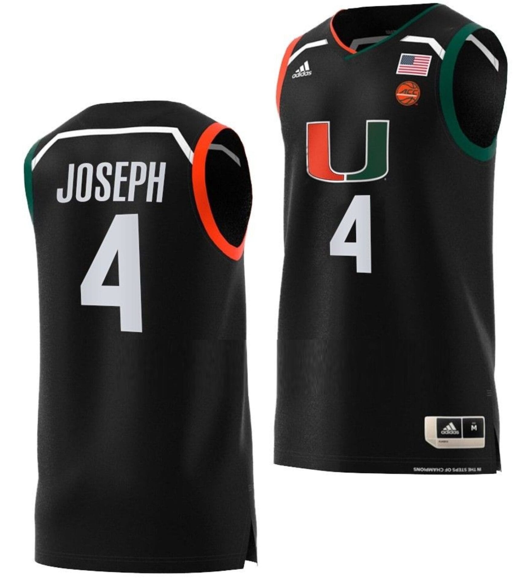 Bensley Joseph Jersey #4 Miami Hurricanes College Basketball Swingman Black