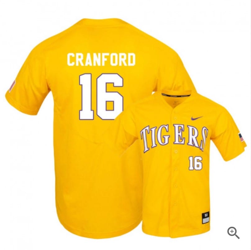 Collier Cranford Jersey #16 Lsu Tigers Baseball NCAA College Yellow Elite Alumni