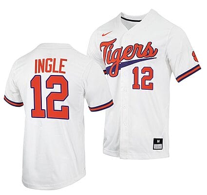 Cooper Ingle Jersey #12 Clemson Tigers College Baseball White