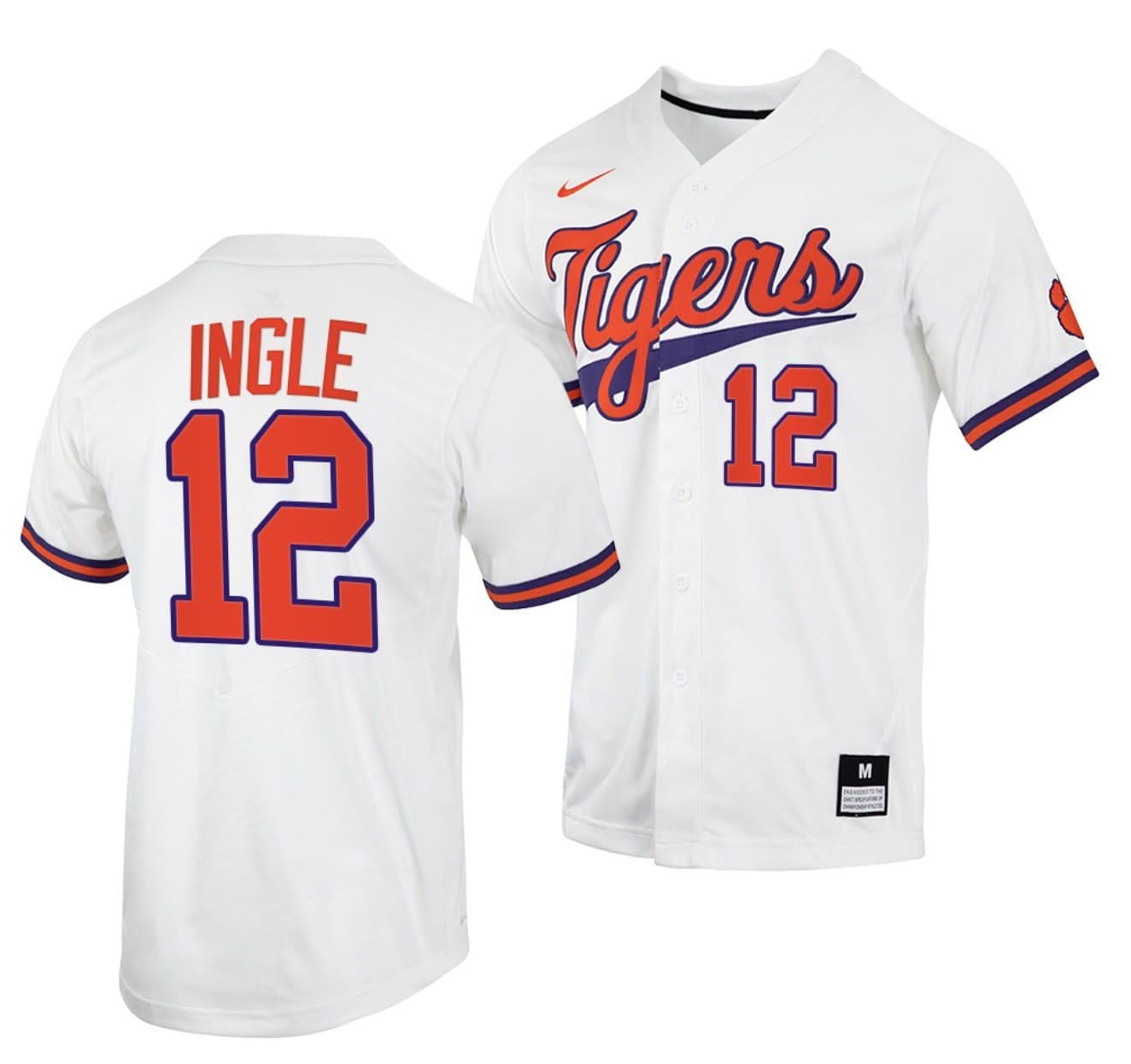 Cooper Ingle Jersey #12 Clemson Tigers College Baseball White