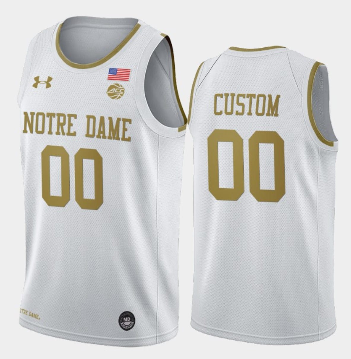 Custom Notre Dame Fighting Irish Jersey College Basketball White Golden