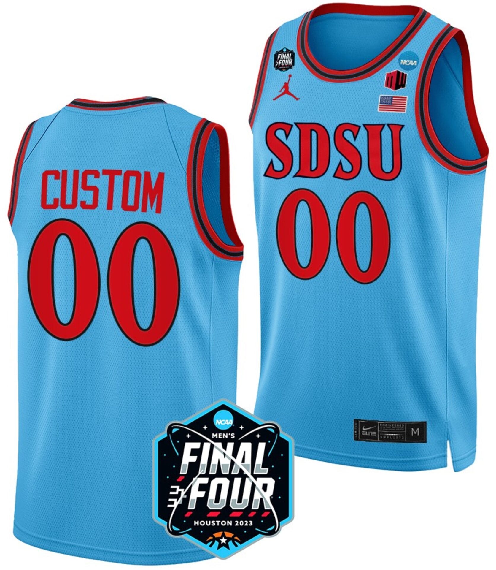 Custom San Diego State Aztecs Jersey Name and Number College Basketball 2023 NCAA Final Four Blue
