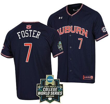 Cole Foster Jersey #7 Auburn Tigers Baseball NCAA College 2022 World Series Navy
