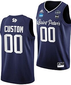 Custom Saint Peters Peacocks Jersey Name and Number College Basketball 2022 NCAA March Madness Navy BLM