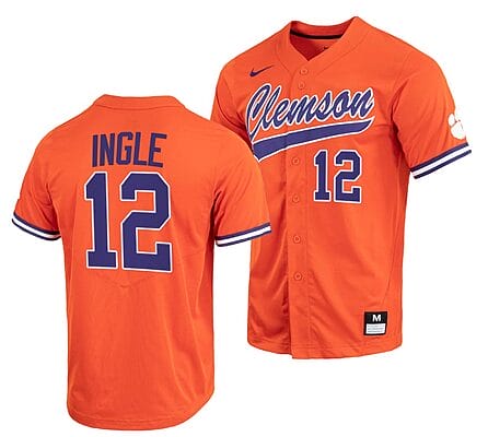 Cooper Ingle Jersey #12 Clemson Tigers College Baseball Orange Full-Button