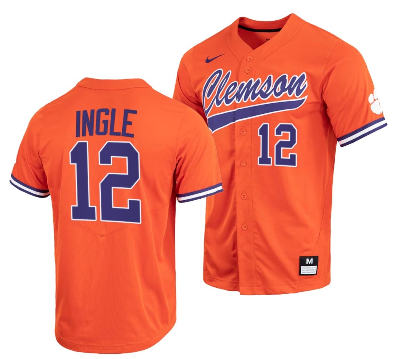 Cooper Ingle Jersey #12 Clemson Tigers College Baseball Orange Full-Button