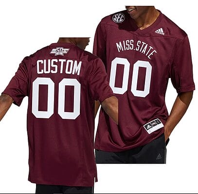 Custom Mississippi State Bulldogs Jersey Name and Number NCAA College Football Maroon Dowsing x Bell 50 Year