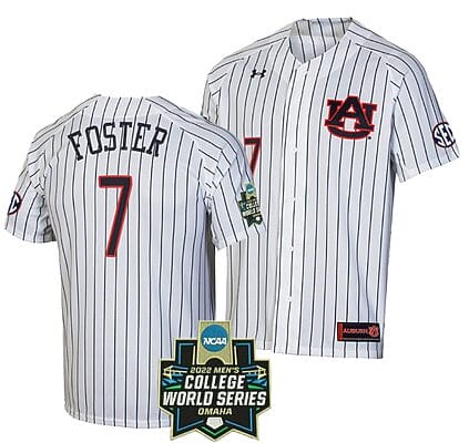 Cole Foster Jersey #7 Auburn Tigers Baseball NCAA College 2022 World Series Stripes White