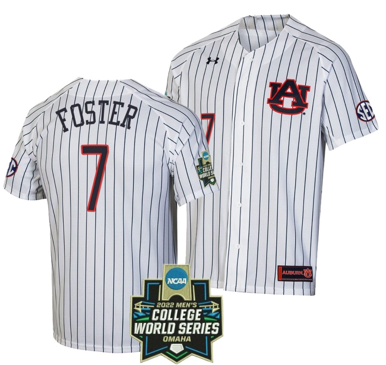 Cole Foster Jersey #7 Auburn Tigers Baseball NCAA College 2022 World Series Stripes White