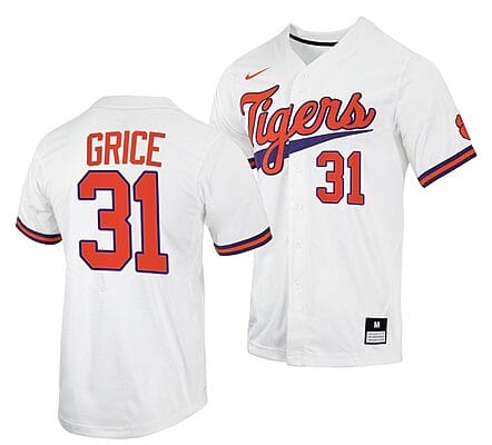 Caden Grice Jersey #31 Clemson Tigers College Baseball White