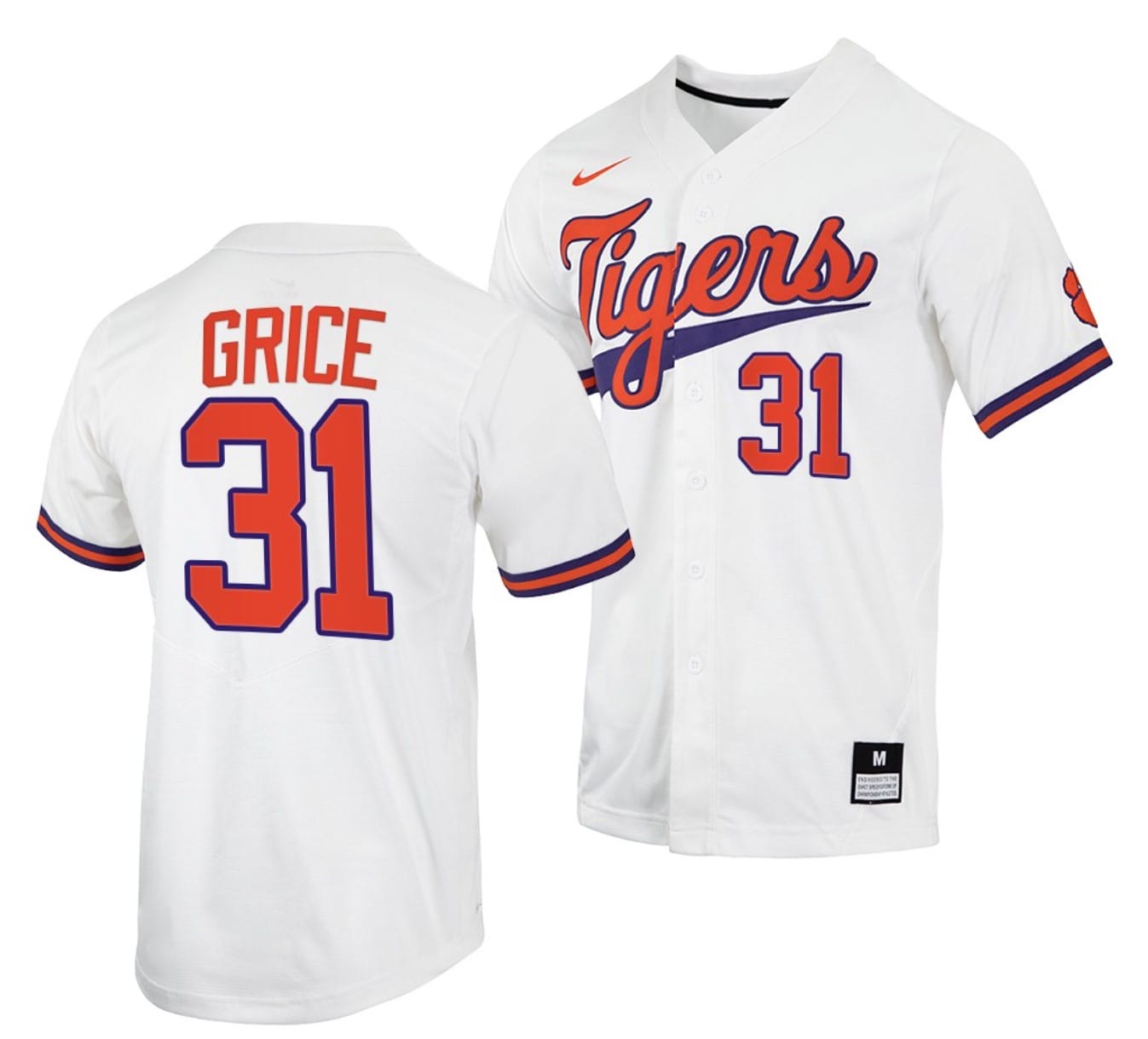 Caden Grice Jersey #31 Clemson Tigers College Baseball White