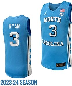Cormac Ryan Jersey #3 North Carolina Tar Heels Replica College Basketball 2023-24 Blue