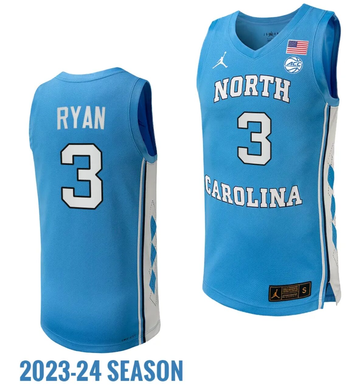 Cormac Ryan Jersey #3 North Carolina Tar Heels Replica College Basketball 2023-24 Blue