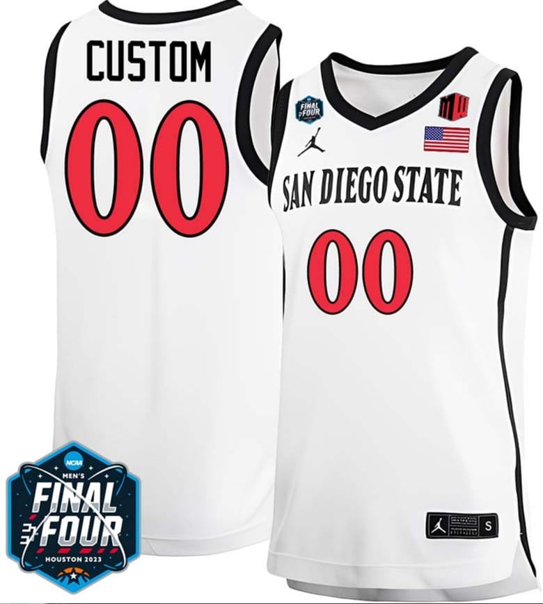 Custom San Diego State Aztecs Jersey Name and Number College Basketball 2023 NCAA Final Four White
