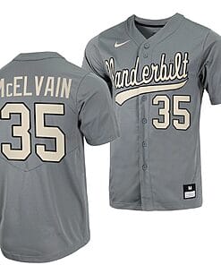 Chris McElvain Jersey #35 Vanderbilt Commodores College Baseball Full-Button Grey