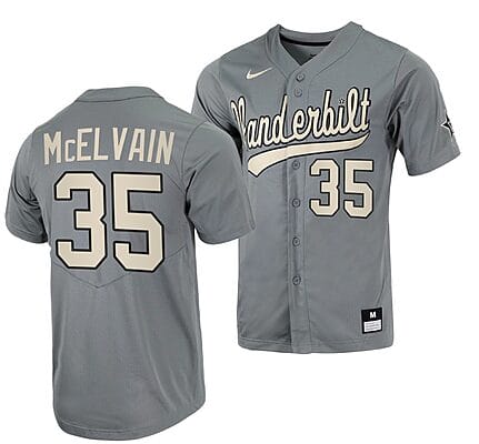 Chris McElvain Jersey #35 Vanderbilt Commodores College Baseball Full-Button Grey