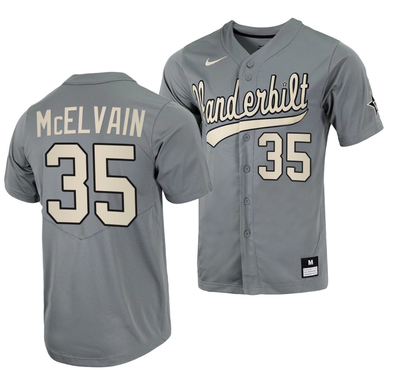 Chris McElvain Jersey #35 Vanderbilt Commodores College Baseball Full-Button Grey