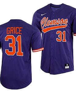 Caden Grice Jersey #31 Clemson Tigers College Baseball Purple Full-Button