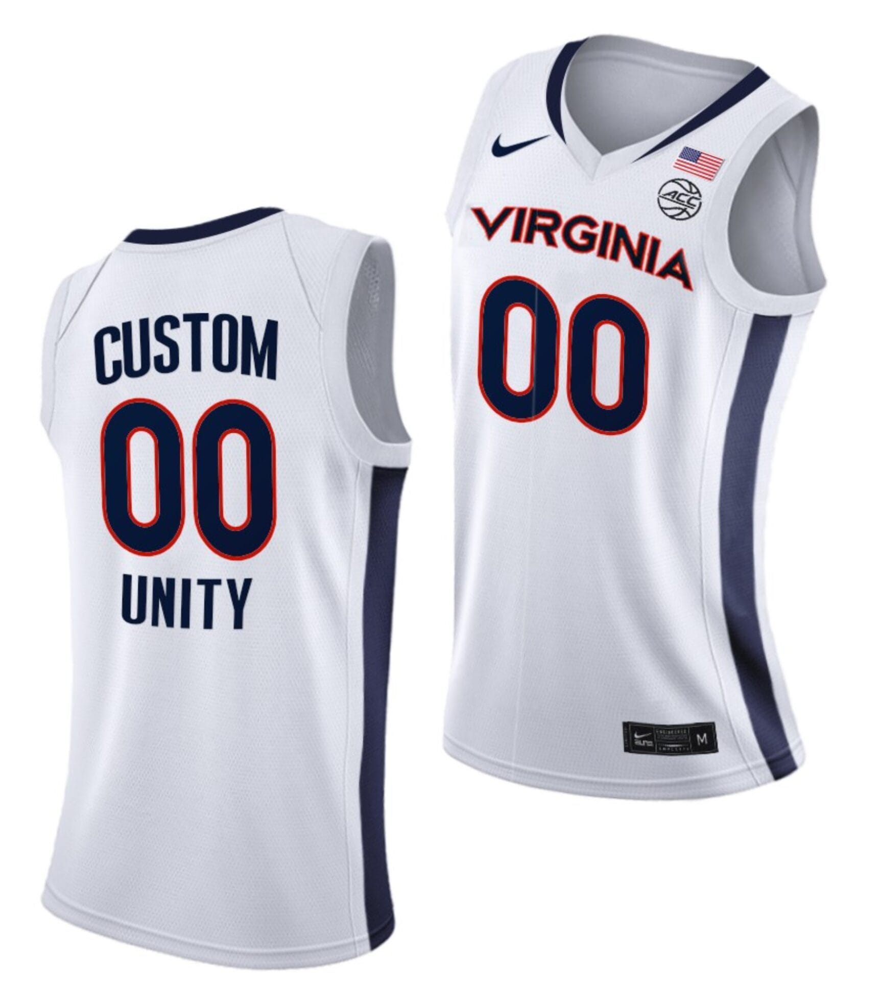 Custom Virginia Cavaliers Jersey Name and Number College Basketball Unity Logo White