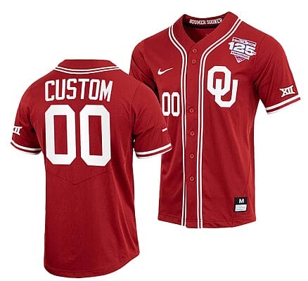 Custom Oklahoma Sooners Baseball Jersey Name and Number NCAA College Crimson 125th Season Full-Button