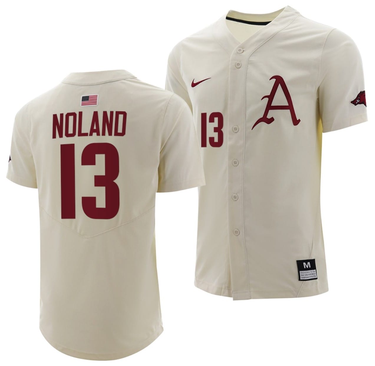 Connor Noland Jersey #13 Arkansas Razorbacks College Baseball Full-Button Natural