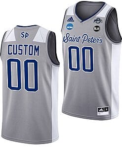 Custom Saint Peter's Peacocks Jersey Name and Number College Basketball 2022 NCAA March Madness Grey BLM