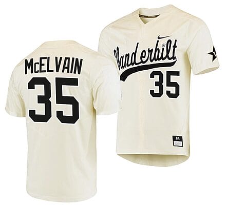 Chris McElvain Jersey #35 Vanderbilt Commodores College Baseball Replica Cream