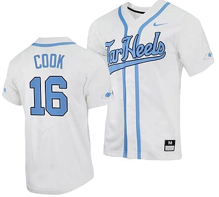 Casey Cook Jersey #16 North Carolina Tar Heels Baseball White Full-Button