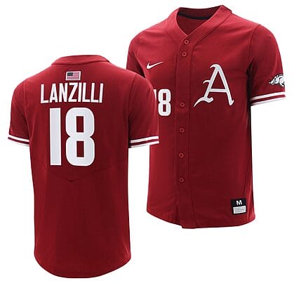 Chris Lanzilli Jersey #18 Arkansas Razorbacks College Baseball Cardinal