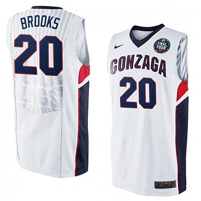 Colby Brooks Jersey #20 Gonzaga Bulldogs College Basketball White