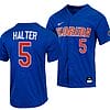 Colby Halter Jersey #5 Florida Gators College Baseball Full-Button Royal