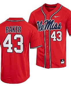 Cole Baker Jersey #43 Ole Miss Rebels College Baseball Red