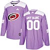 Custom Carolina Hurricanes Jersey Name And Number Purple Pink Hockey Fights Cancer Practice