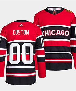 Custom Chicago Blackhawks Jersey Name And Number 2022 Reverse Retro Red Black
