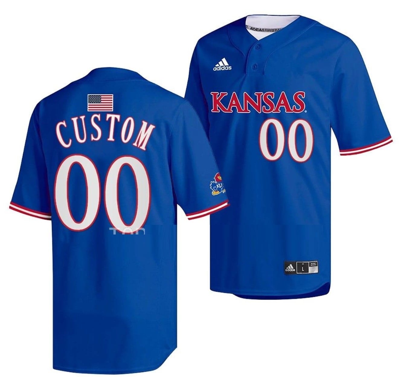 Custom Kansas Jayhawks Baseball Jersey Name And Number NCAA College Royal Two-Button