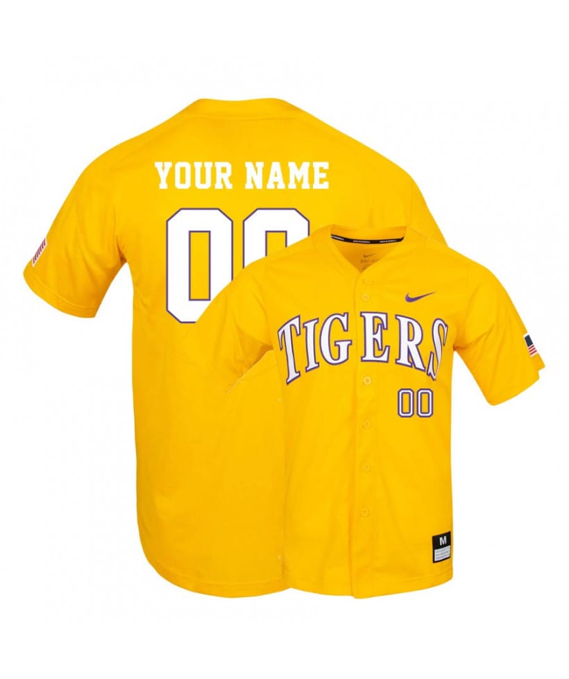 Custom LSU Tigers Baseball Jersey Name And Number College Yellow Elite