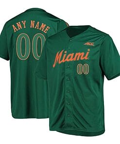 Custom Miami Hurricanes Baseball Jersey Name and Number NCAA College Green