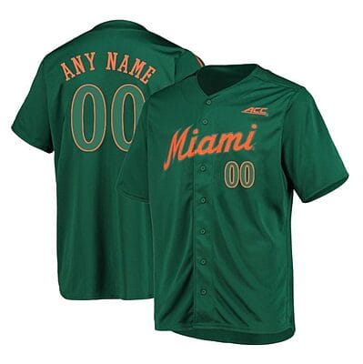 Custom Miami Hurricanes Baseball Jersey Name and Number NCAA College Green