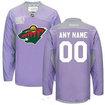 Custom Minnesota Wild Jersey Name And Number Purple Pink Reebok Hockey Fights Cancer Practice