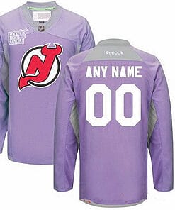 Custom New Jersey Devils Jersey Name And Number Purple Pink Reebok Hockey Fights Cancer Practice