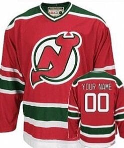 Custom New Jersey Devils Jersey Name And Number Red With Green