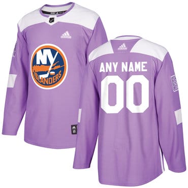 Custom New York Islanders Jersey Name And Number Purple Pink Hockey Fights Cancer Practice