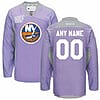 Custom New York Islanders Jersey Name And Number Purple Pink Reebok Hockey Fights Cancer Practice